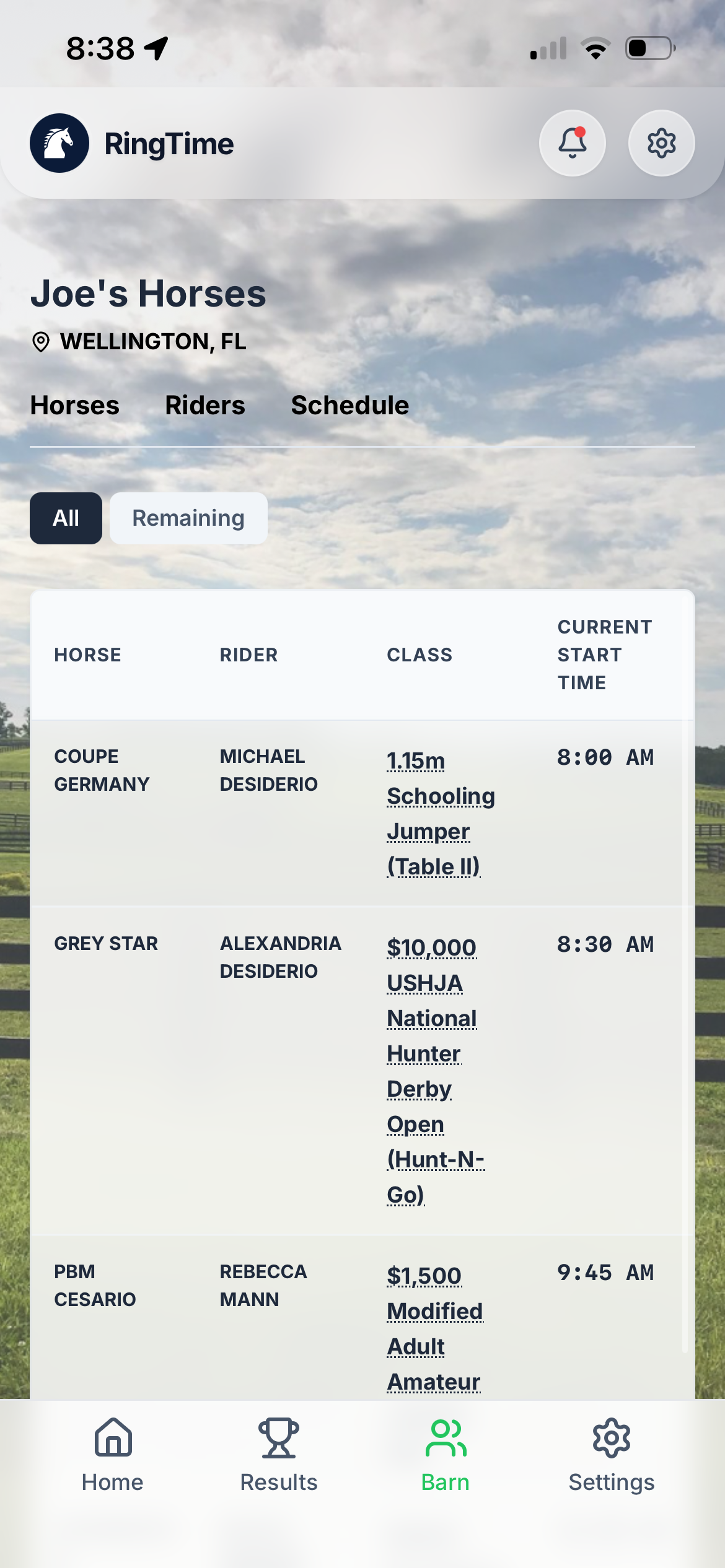 Screenshot for step 3: Track Horses / Riders