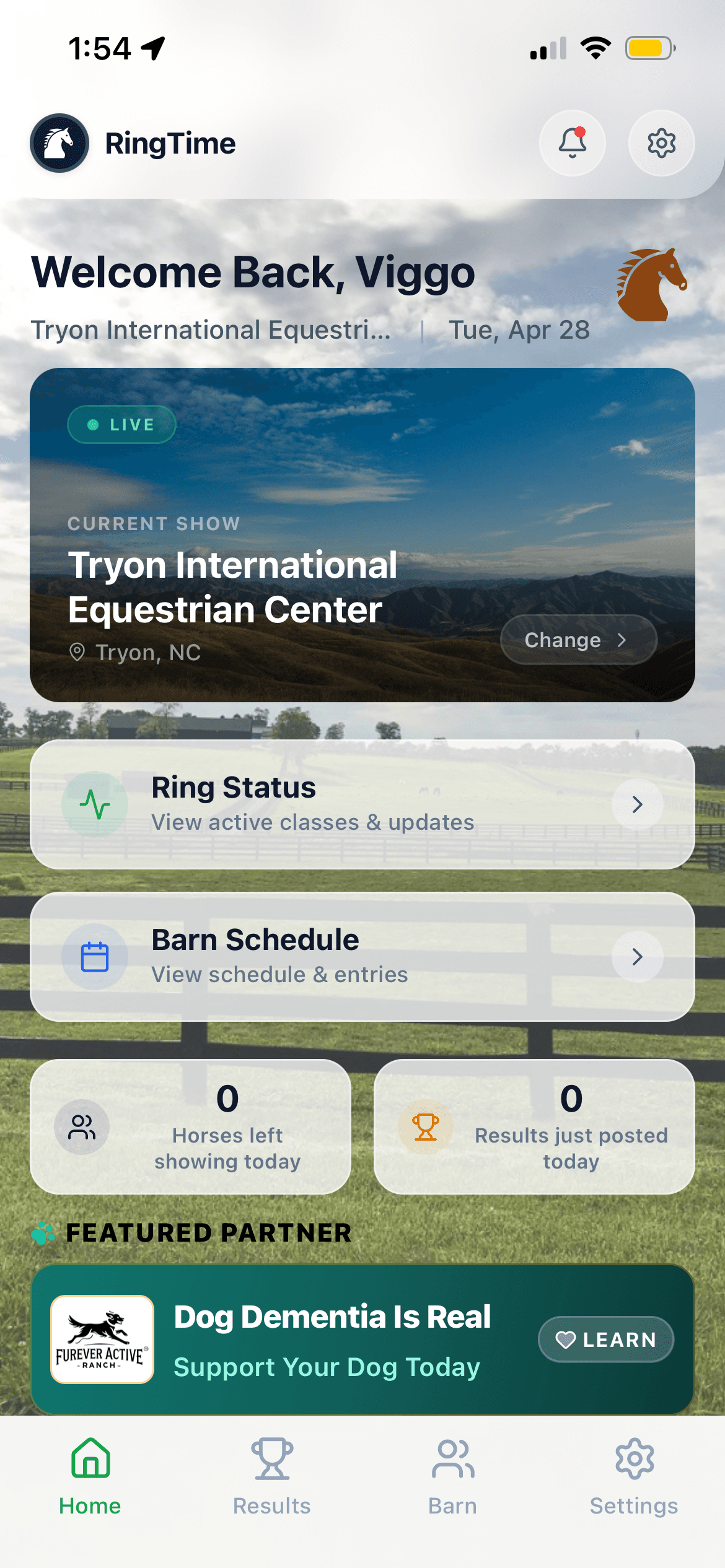RingTime Home Screen